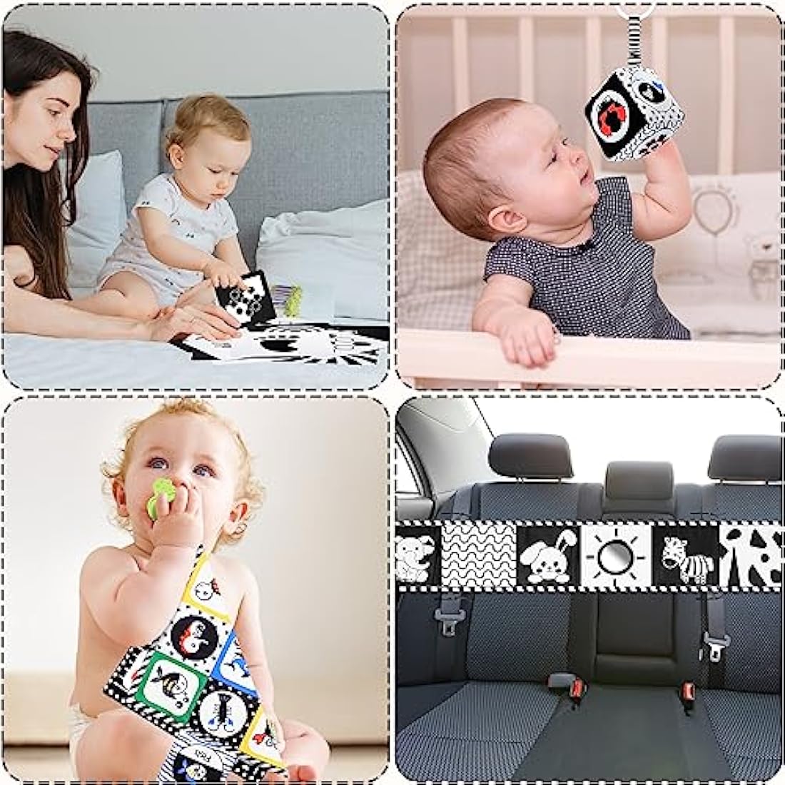 HappyKidsClub Black and White Sensory Toys, Baby 0-6 Months Montessori for Babies 6-12 Soft Book 6 Plus Tummy Time Gifts Newborn Toys