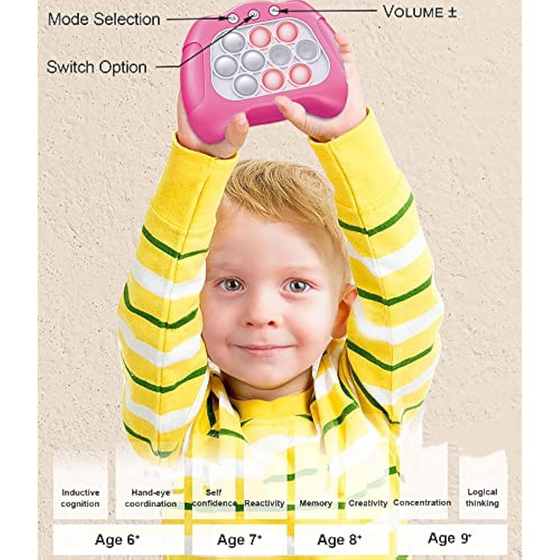 Fast Push Pop Game Sensory Fidget Toys, Quick Light Up Popping Game, Handheld Game Machine For Ages 4-8, Christmas Stocking Filler Gift for Kids Boys Girls 4 5 6 7 8 Years Old(No battery) (Pink)