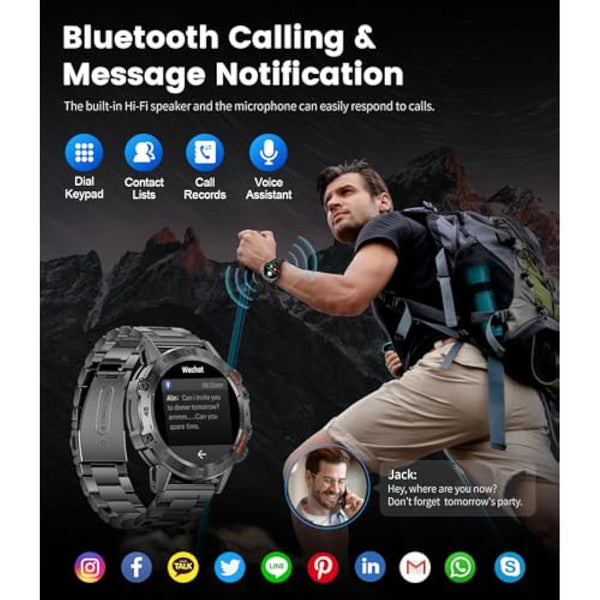 FEELNEVER Military Smart Watch for Men, Bluetooth Voice Call Compatible Android iOS Phone, 1.39" HD Smartwatch with Heart Rate Pressure Sleep Monitor 100+ Sports, IP67 Waterproof Watches with 3 Straps