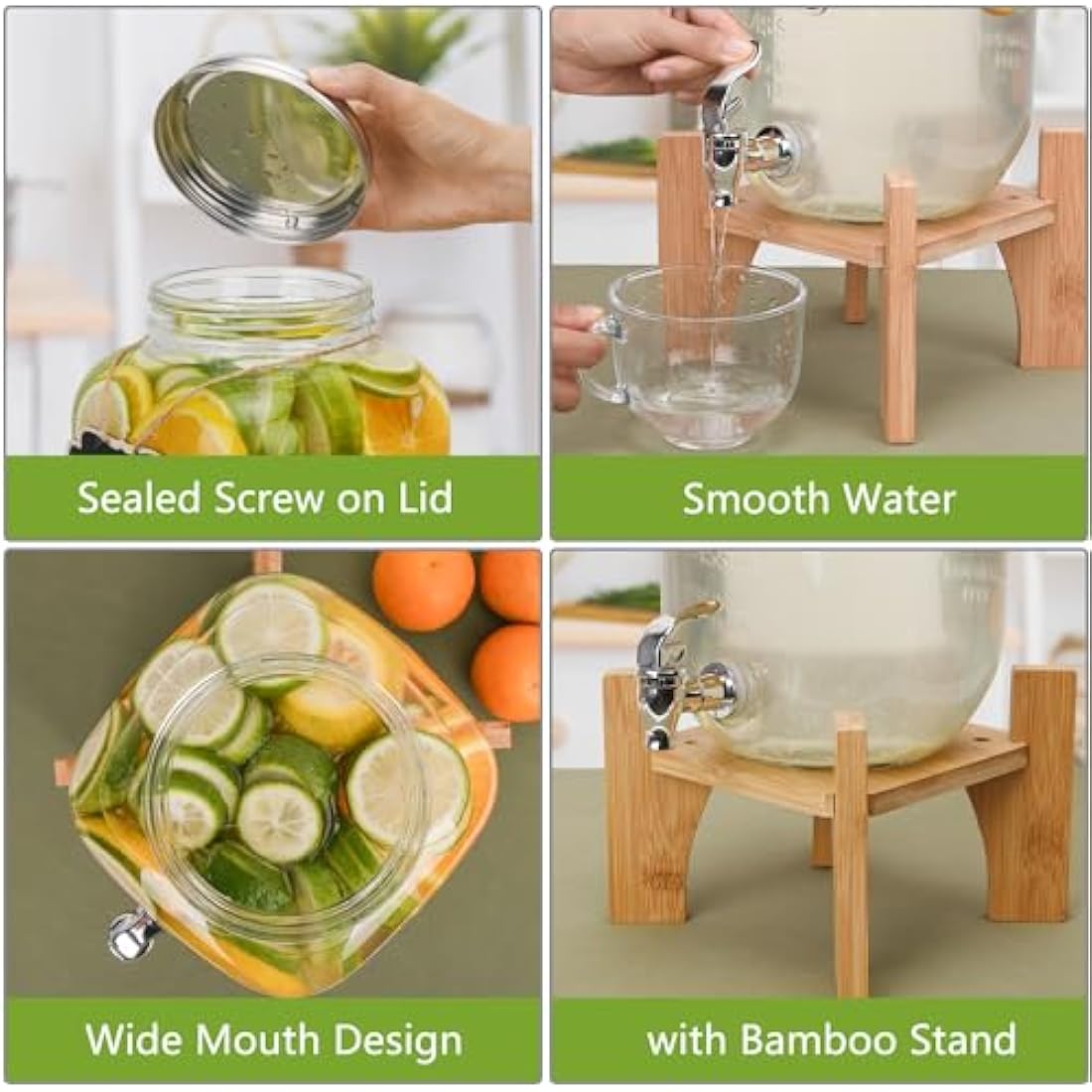 Hisredsun 2 x 4L Glass Drink Dispenser with Stand,Beverage Dispenser, Glass Water Juice Dispensers with Tap, Water jug with tap Perfect for Parties/Weddings/Birthdays