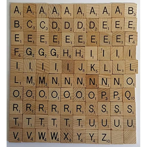 100 WOODEN SCRABBLE TILES BLACK LETTERS NUMBERS FOR CRAFTS WOOD ALPHABETS