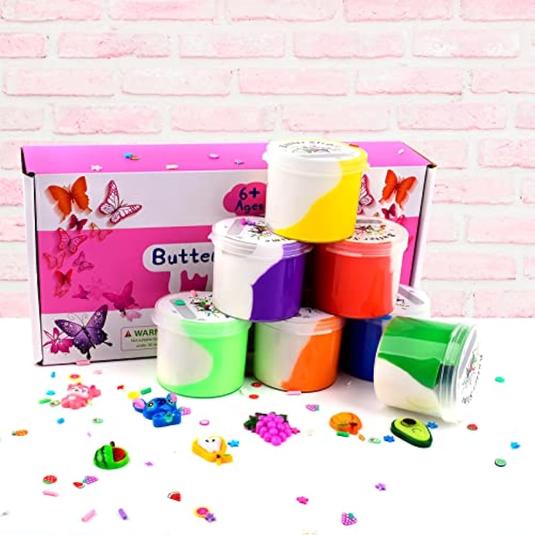 7 Pack Fluffy Butter Rainbow Slime, Non-Sticky and Soft for Boys, Scented Slime Party Favors, Birthday Gift, Stress Relief Toy for Kids