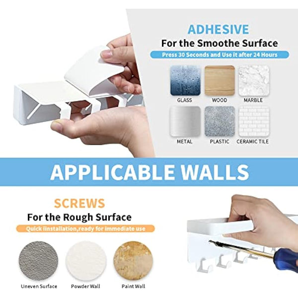 GTK Key Holder for Wall, Key Hooks with Tray and 6 Hooks, Wall Mounted Key Holder for Hallway, Key Rack with Shelf for Mail Storage (White)