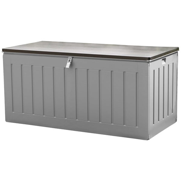 Olsen & Smith 680L Large Garden Storage Box - Weather Resistant Heavy Duty Garden Box with Padlock & Wood Effect - Huge Capacity Outdoor Storage Chest for Tools, Cushions, Toys & More (Anthracite)