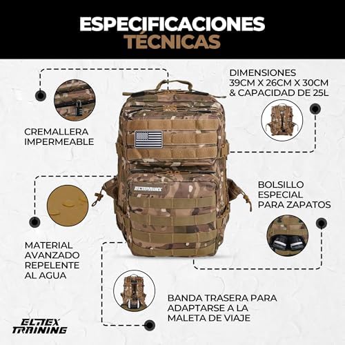 ELITRAINX 25L Tactical Military Waterproof Backpack for Sports, Cabin Airplane, Gym, Outdoors, CrossTraining by Elitex Training