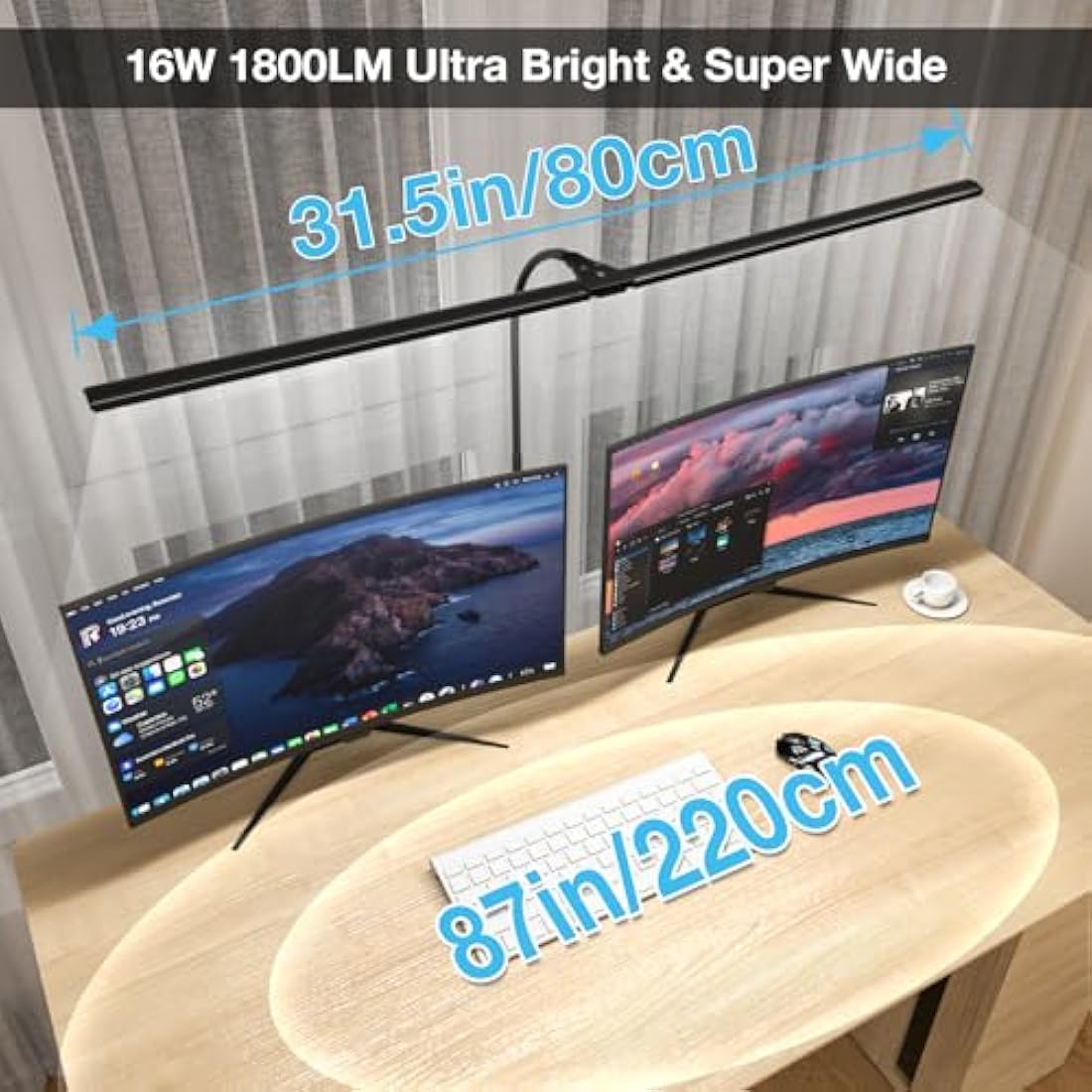 Hensam Desk Lamp for Office Home, 80CM Desktop Lighting Bar with Gooseneck, Clip on Desk Light with Clamp, Bright Dimmable Table Lamp for Study, Work, Computer, Monitor, Reading