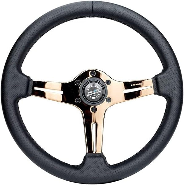 NRG Innovations NRG-ST-018RG-PR Light Weight Gaming Steering Wheel: Blitz- Made with Perforated Leather, Light Weight Composits and Rose Gold Spoke with Slits