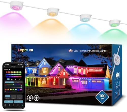 Lepro E1 AI Permanent Outdoor Lights 30m, Smart Outdoor Lights for Eaves, Waterproof, Tunable White & Colour Changing, AI Lighting Design Assistant, Works with Alexa, 2.4G WiFi & Bluetooth, No Remote