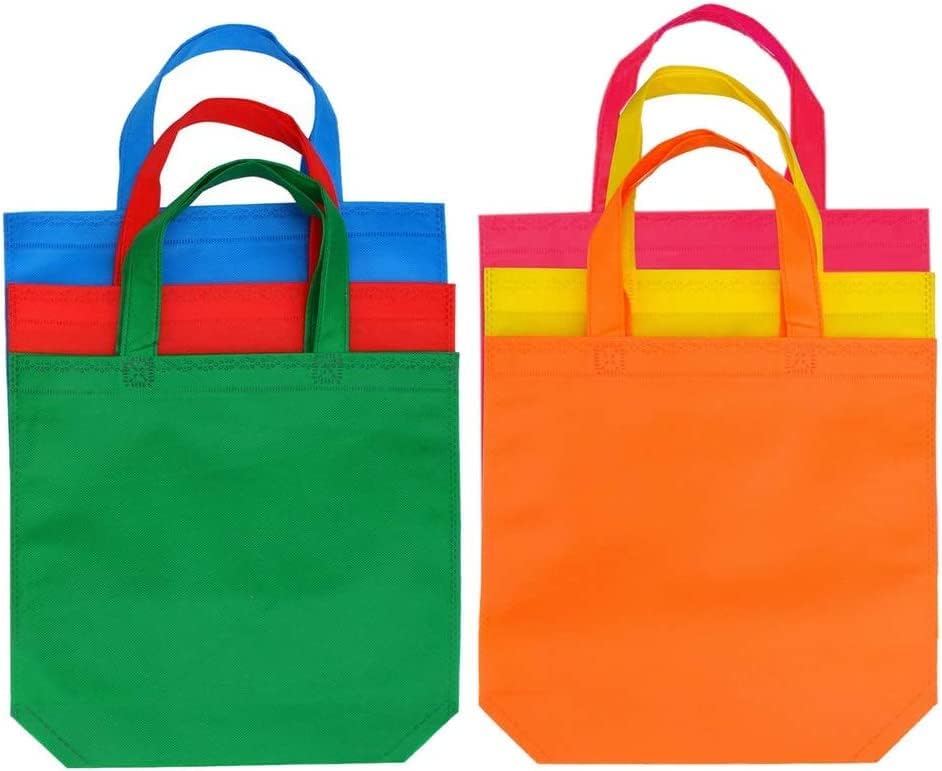 24 Pcs Party Bags, Non-Woven Gift Tote With Handles for Treats, Toys, Goodies - Halloween, Christmas, Wedding, Thanks Giving Supplies (6 Colors)