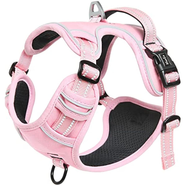 HEELE Dog Harness, Reflective Dog Harness, with Padded Handle Control, 2 Metal Rings, Harness for Small Medium and Large Dogs, Pink, M