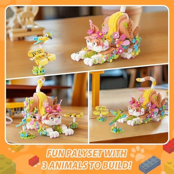 IKUPER Cat Building Set with Flowers, Animal Kit for Kids Aged 10+, Boys & Girls Botanical Toy, for Christmas, Birthdays, Valentine and Easter (1038 Pieces)