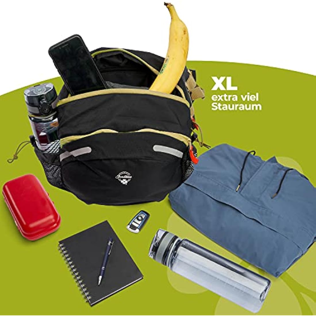 Jandiklee Large 9 Litre Waist Bag with Bottle Holder for Hiking, Cycling, Dog Training, Black Green Red, M