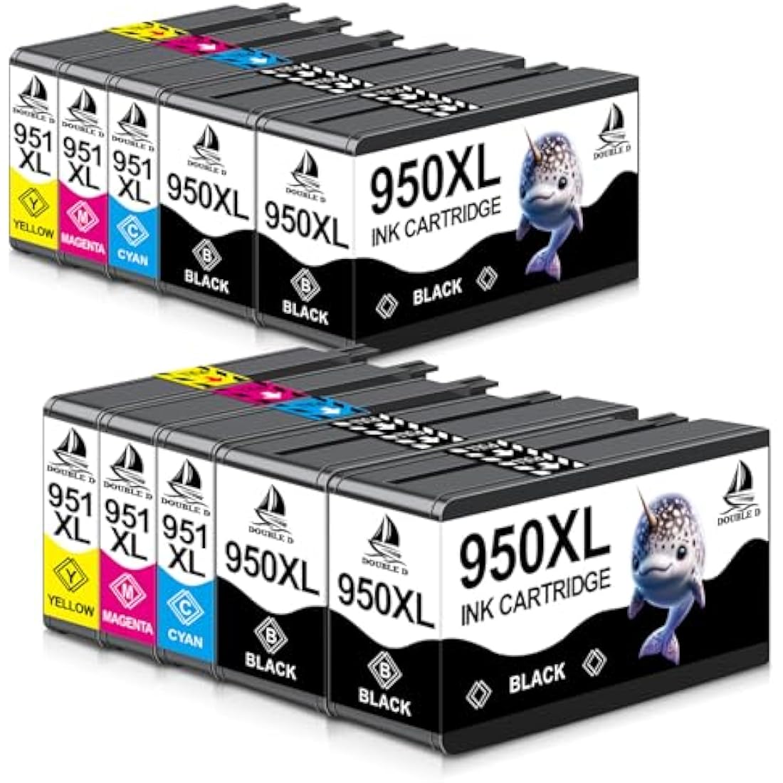 DOUBLE D 950XL 951XL Ink Cartridges Replacement for HP 950 951 950XL 951XL Combo Pack Compatible for HP Officejet Pro 8600 8610 8620 8100 8615 8625 8630 8640 251dw 276dw (10 Pack)
