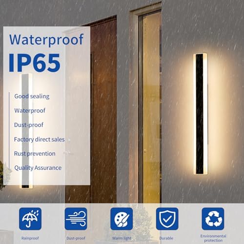 Mikeru 80cm Outdoor Wall Light, 2 Pack 3000k Warm White Modern Long Wall Light, IP65 Waterproof Outdoor Porch Wall Sconce, Acrylic Outside Wall Sconce for Garden, Garage, Patio, Balcony