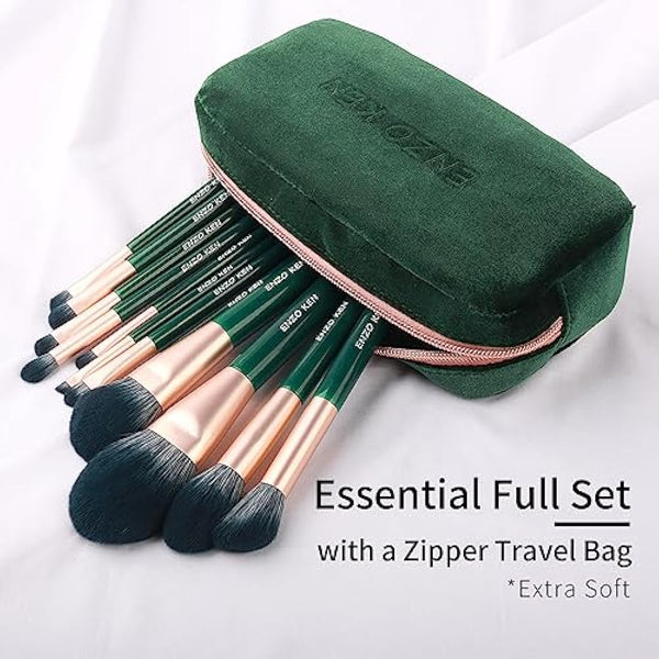 ENZO KEN Natural Fiber & Goat Hair Makeup Brush Set Professional, Combined Hair Makeup Brush Set with Case, Green Cosmetic Brushes Makeup Set, Natural Bristle Makeup Brushes.