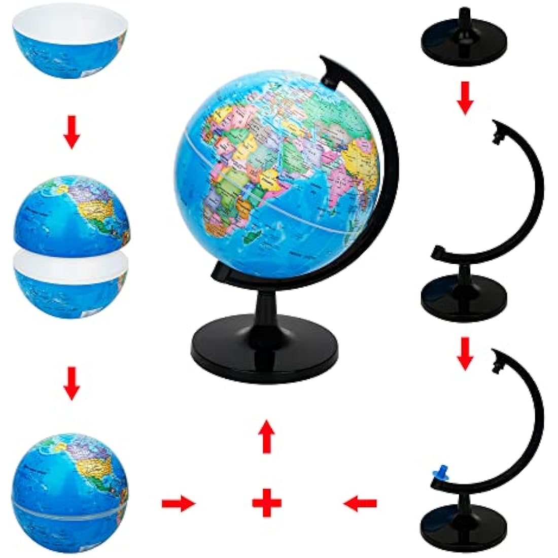 EXERZ 20cm World Globe - Educational Geographic - Political Map - Self Assembled School Globe - 20cm Diameter