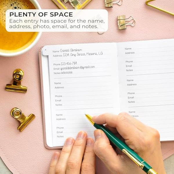 Clever Fox Address Book with alphabetic tabs - PU Leather Telephone and Address Book for Keeping Contacts Safe, Contact Organizer Journal, Small Size (10.5 x 14cm), Hardcover, Rose Gold