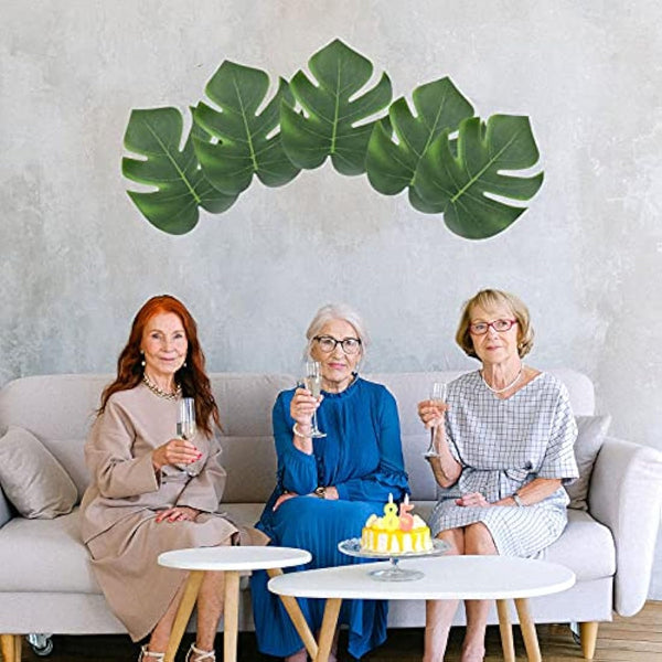 12PCS Artificial Palm Leaves Tropical Plant Leaves Tropical Leaf Jungle Leaves Decorations Faux Monstera Leaves Fake Leaves Safari Leaves For Hawaiian Luau Party Jungle Beach Theme Party Decorations