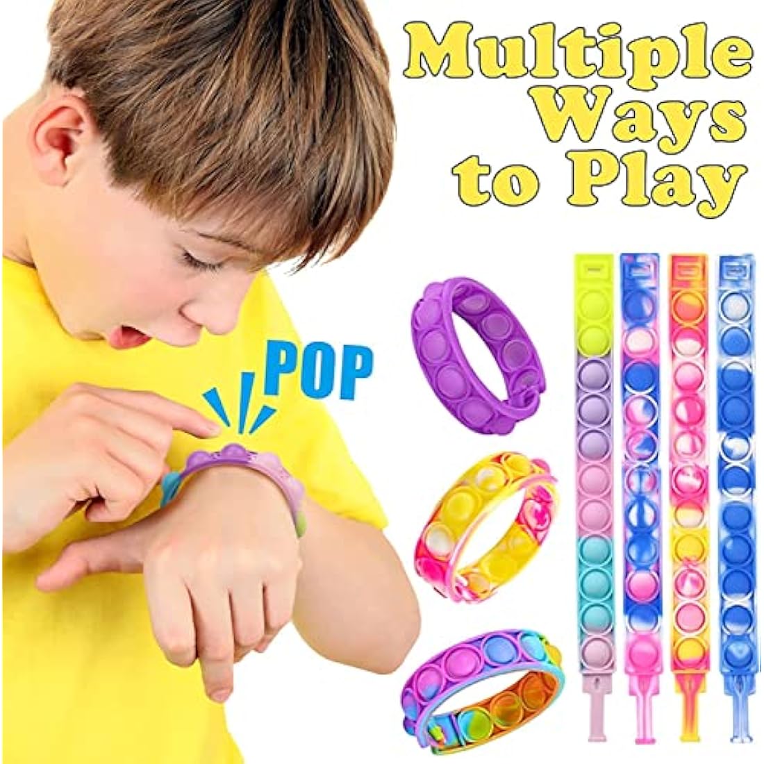 Amyang 90Pcs Pop Bracelet Fidget Toys,Bubble Bracelets,Stress Anxiety Relief Sensory Toys for Kids Adults ADHD ADD Autism,Classroom Exchange Gifts Party Favor Game Prizes