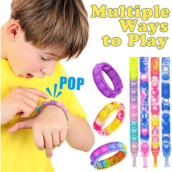 Amyang 90Pcs Pop Bracelet Fidget Toys,Bubble Bracelets,Stress Anxiety Relief Sensory Toys for Kids Adults ADHD ADD Autism,Classroom Exchange Gifts Party Favor Game Prizes