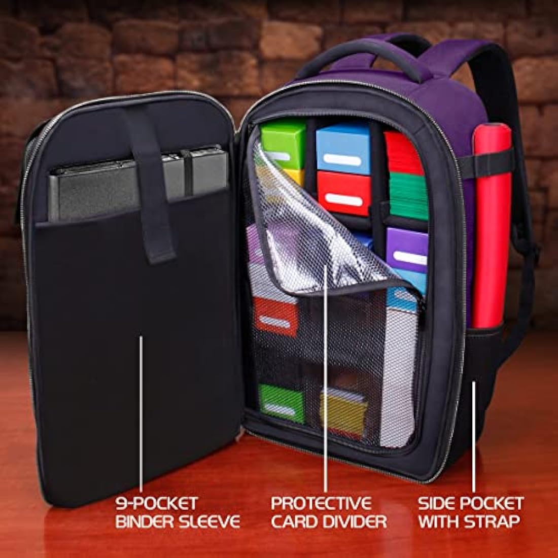 ENHANCE MTG Backpack - Collector's Edition TCG Backpack for Deck Boxes, Sleeved Cards, Playmats, MTG Accessories - Customizable Card Organization with Built-in Defender Screen (Dragon Purple)