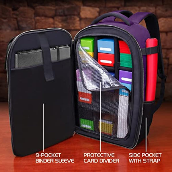 ENHANCE MTG Backpack - Collector's Edition TCG Backpack for Deck Boxes, Sleeved Cards, Playmats, MTG Accessories - Customizable Card Organization with Built-in Defender Screen (Dragon Purple)