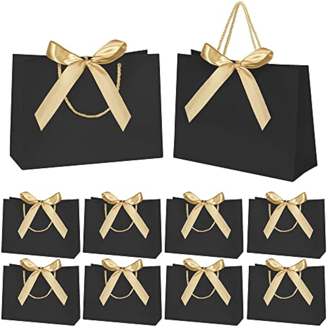 10pcs Gift Bag With Gold Ribbin Luxury Paper Party bag With Handles For Wedding Birthday Baby Shower Halloween Christams((32 * 25 * 10cm, Black)