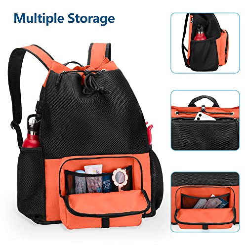 Fasrom Mesh Beach Backpack with Zipper Bottom, Sport Gym Backpack for Swimming, Beach, Pool and Travel(Patent Pending), Orange