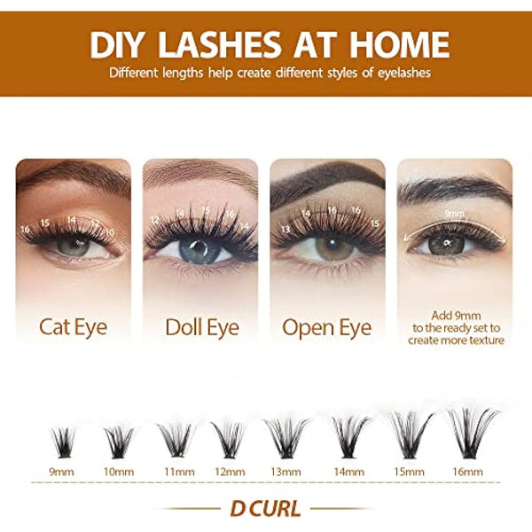 Individual Lashes, Cluster lashes D Curl 9-16Mixed 240 Pcs Cluster Lashes 40D Lash Clusters Extensions Individual Lashes Cluster DIY Lash Extensions at Home(40D-0.07D,9-16mix)
