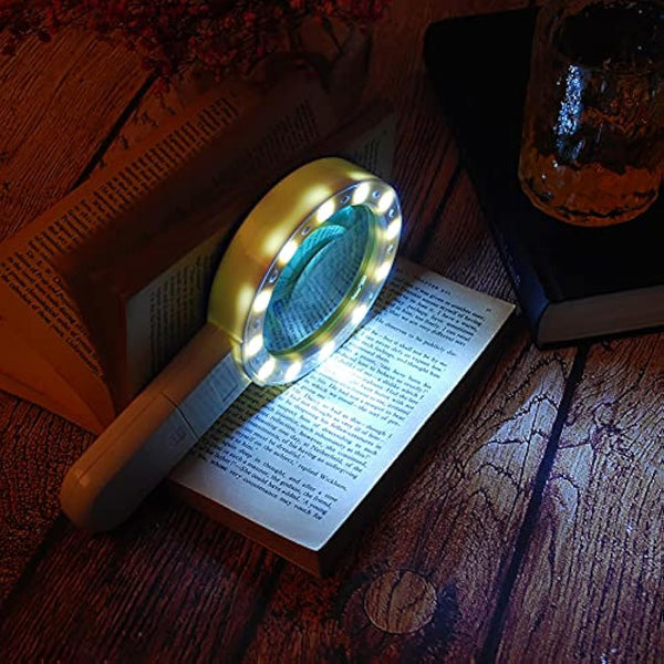 Magnifying Glass with Light, 30X Handheld Large Magnifying Glass 12 LED Illuminated Lighted Magnifier for Macular Degeneration, Seniors Reading, Soldering, Inspection, Coins, Jewelry, Exploring