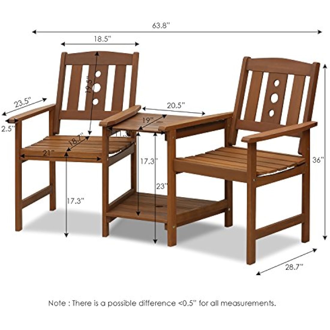 Furinno Outdoor Hardwood Jack & Jill Chair Set, Wood, Natural, 162.1 (W) x 91.4 (H) x 72.9 (D) cm