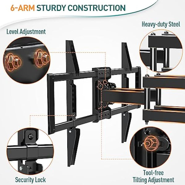 ELIVED TV Wall Bracket Tilt Swivel for Most 37"-84" Plasma, LCD, LED, OLED Flat/Curved TVs with Max VESA 600x400mm up to 45KG, Full Motion Wall Mount with Strong Articulating Arms, TV Mount EV015