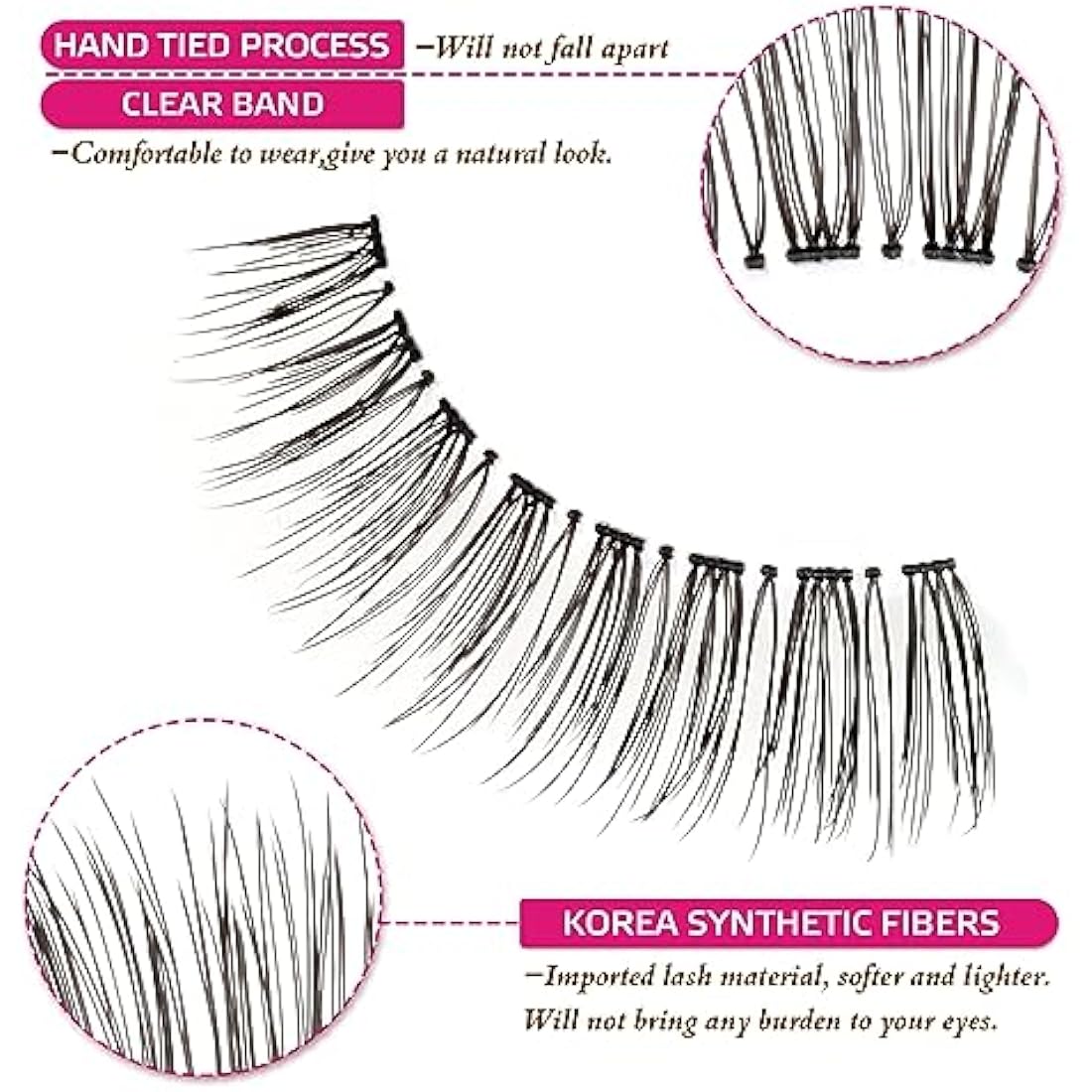 DYAFIN Natural Eyelashes 100% Handmade Lashes Reusable Soft False Eyelashes Lightweight Eye Lashes with Clear Band 3D Fake Eyelashes Long Wispy Eyelashes C Curl Lashes 8 Pairs