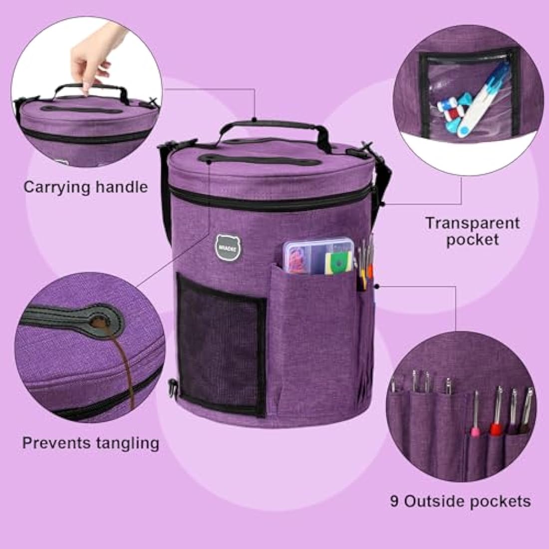 MIAOKE 79pc Crochet Kit, Large Knitting Bag Yarn Storage Organizer, Knitting & Crochet Supplies, Waterproof Crochet Bag, Crochet Accessories, Crochet Hooks, Crochet Hook Kits, Knitting Bag