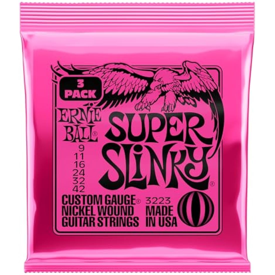 Ernie Ball Super Slinky Nickel Wound Electric Guitar Strings 3 Pack - 9-42 Gauge