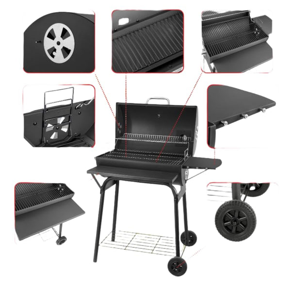 Charcoal BBQ Grill Smoker with Side Shelves, Portable Barrel Barbecue Grill Outdoor with Temperature Gauge, Warming Rack, Stainless Steel Racks, and Air Vents for Camping and Garden