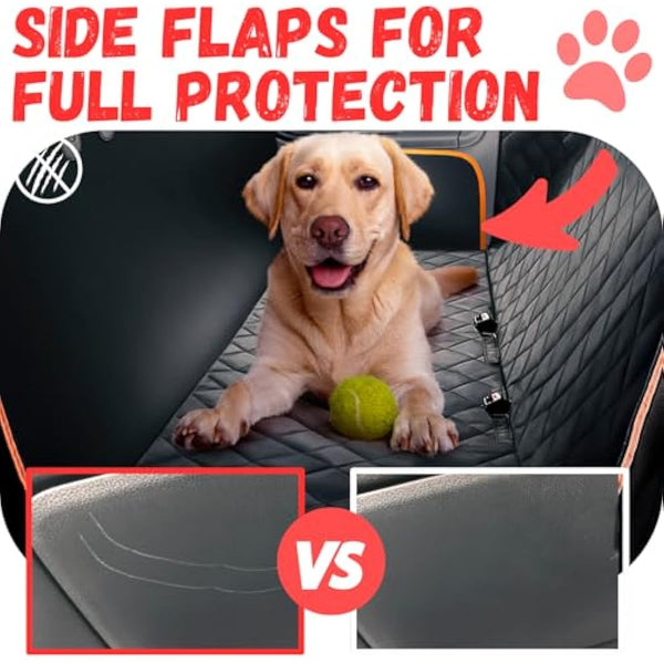 Doggie World Dog Car Seat Cover - Cars Trucks and Suvs Luxury Full Protector w/Extra Side Flaps Seat Belt Openings - Hammock Convertible for your Pet - Waterproof Non-Slip - Machine Washable