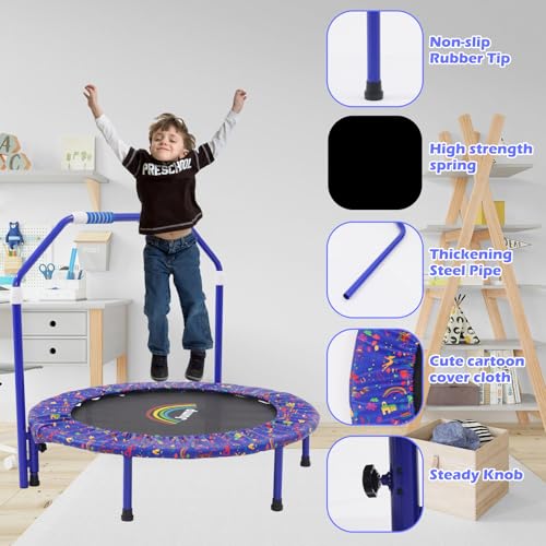 36-Inch Trampoline for Kids Mini Trampoline with Adjustable Handle and Safety Padded Cover Foldable Toddler Trampoline Indoor & Outdoor Rebounder