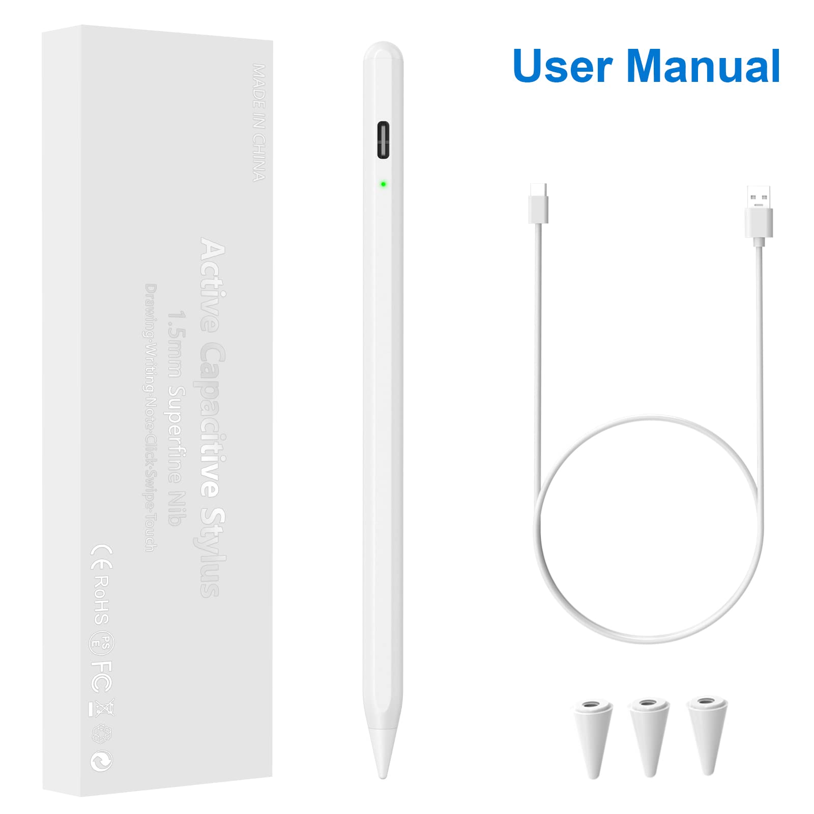 TQQ Pencil Compatible iPad 2018-2025, 2X Faster Charge, Pixel Precision, Tilt Sensitive Stylus Pen for Apple iPad 11/10/9/8/7/6th Gen, Pro 12.9/11/13 Inch M4, Air 3/4/5/M2/M3, Mini 5/6