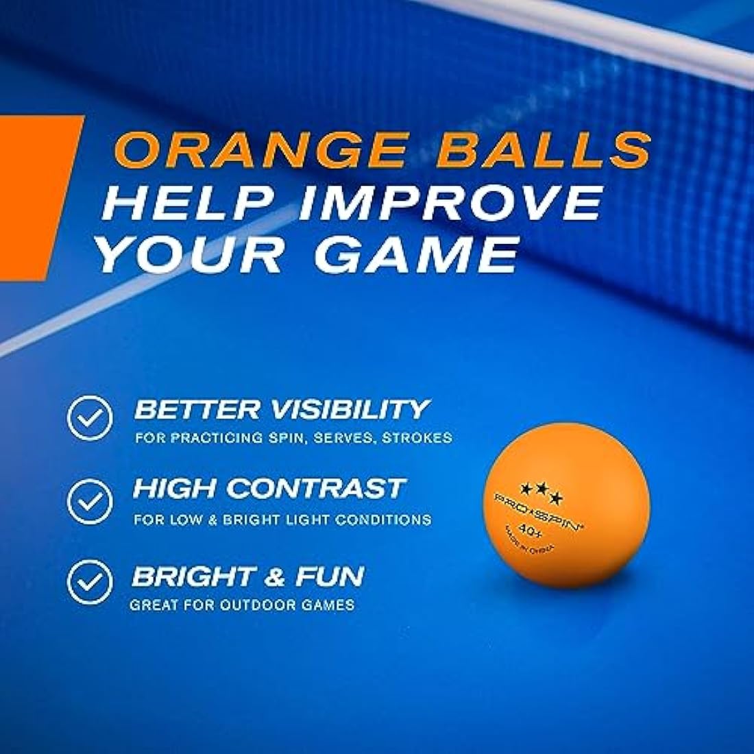 PRO SPIN Ping Pong Balls - Orange 3-Star 40+ Table Tennis Balls | High-Performance ABS Training Balls | Ultimate Durability for Indoor & Outdoor Table Tennis
