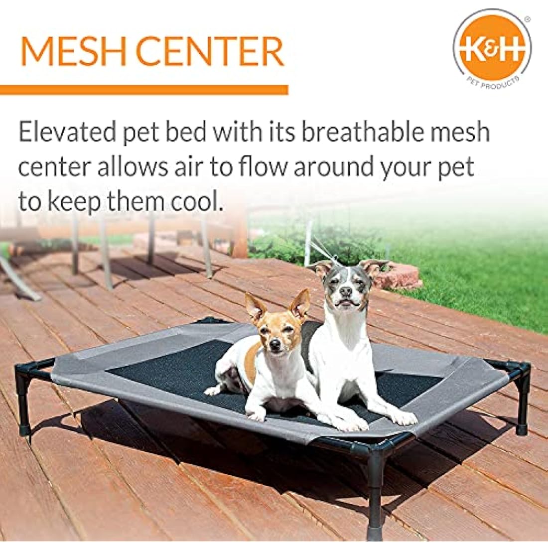 K&H Pet Products Cooling Elevated Dog Bed Outdoor Raised Cot with Washable Breathable Mesh, No-Slip Rubber Feet, Portable Cot Indoor Outdoor, Medium Grey/Black Mesh
