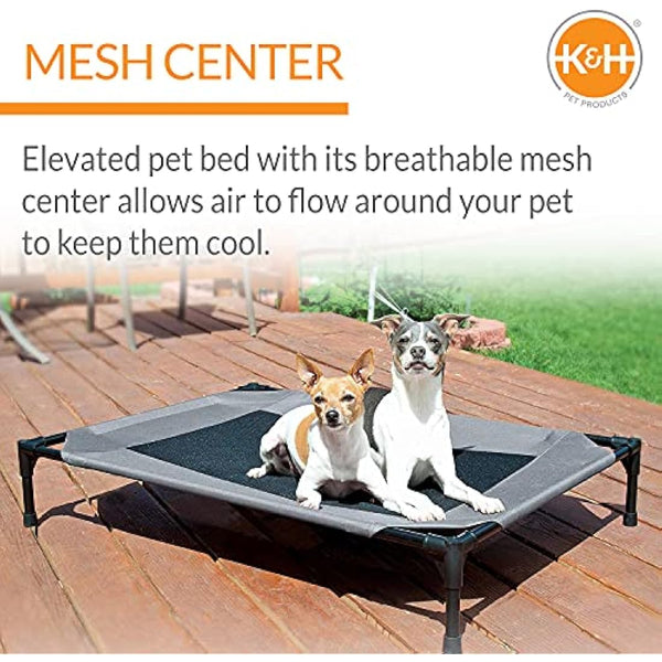 K&H Pet Products Cooling Elevated Dog Bed Outdoor Raised Cot with Washable Breathable Mesh, No-Slip Rubber Feet, Portable Cot Indoor Outdoor, Medium Grey/Black Mesh