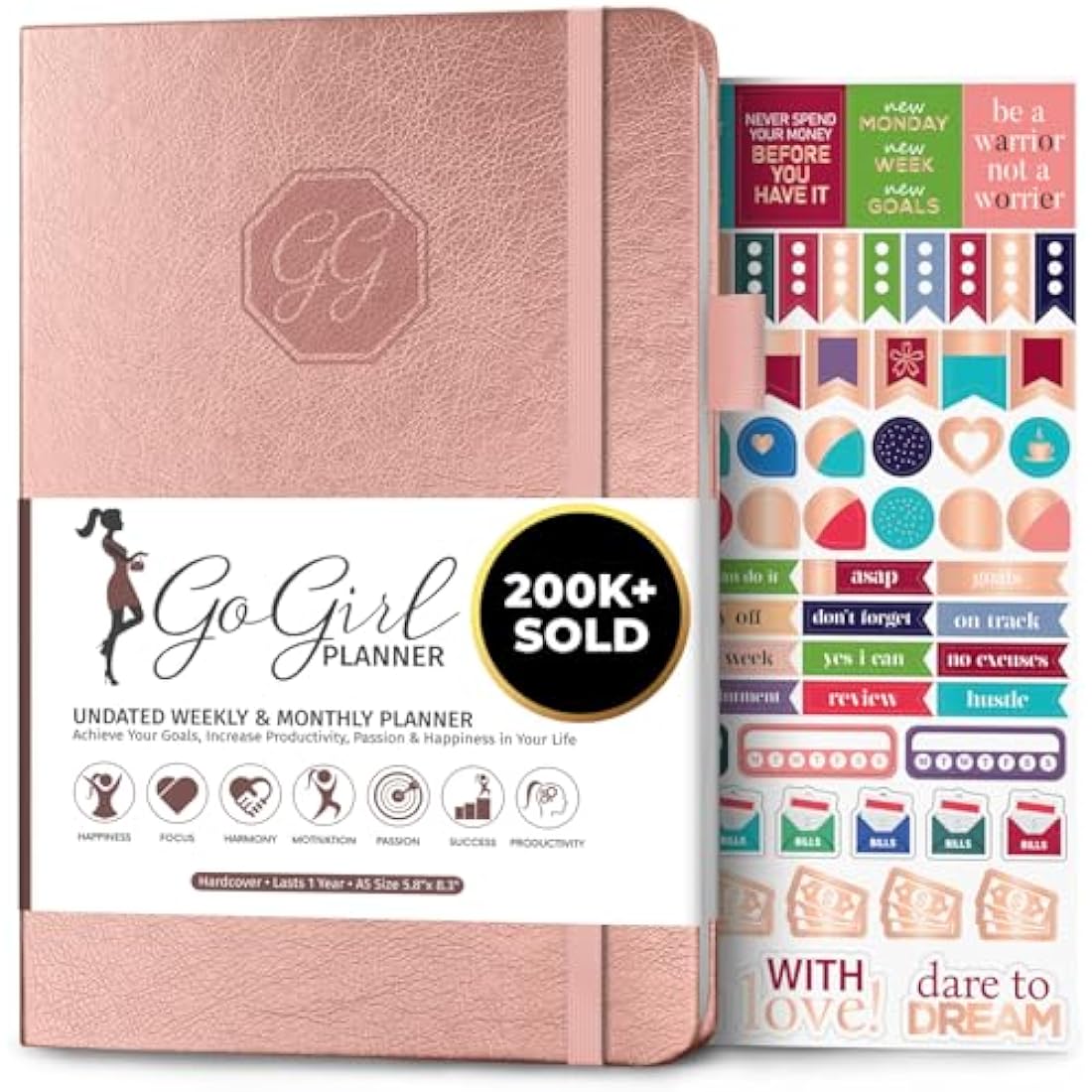 GoGirl Planner and Organizer for Women – A5 Weekly Agenda, Goals Journal to Improve Time Management & Productivity (Rose Gold)