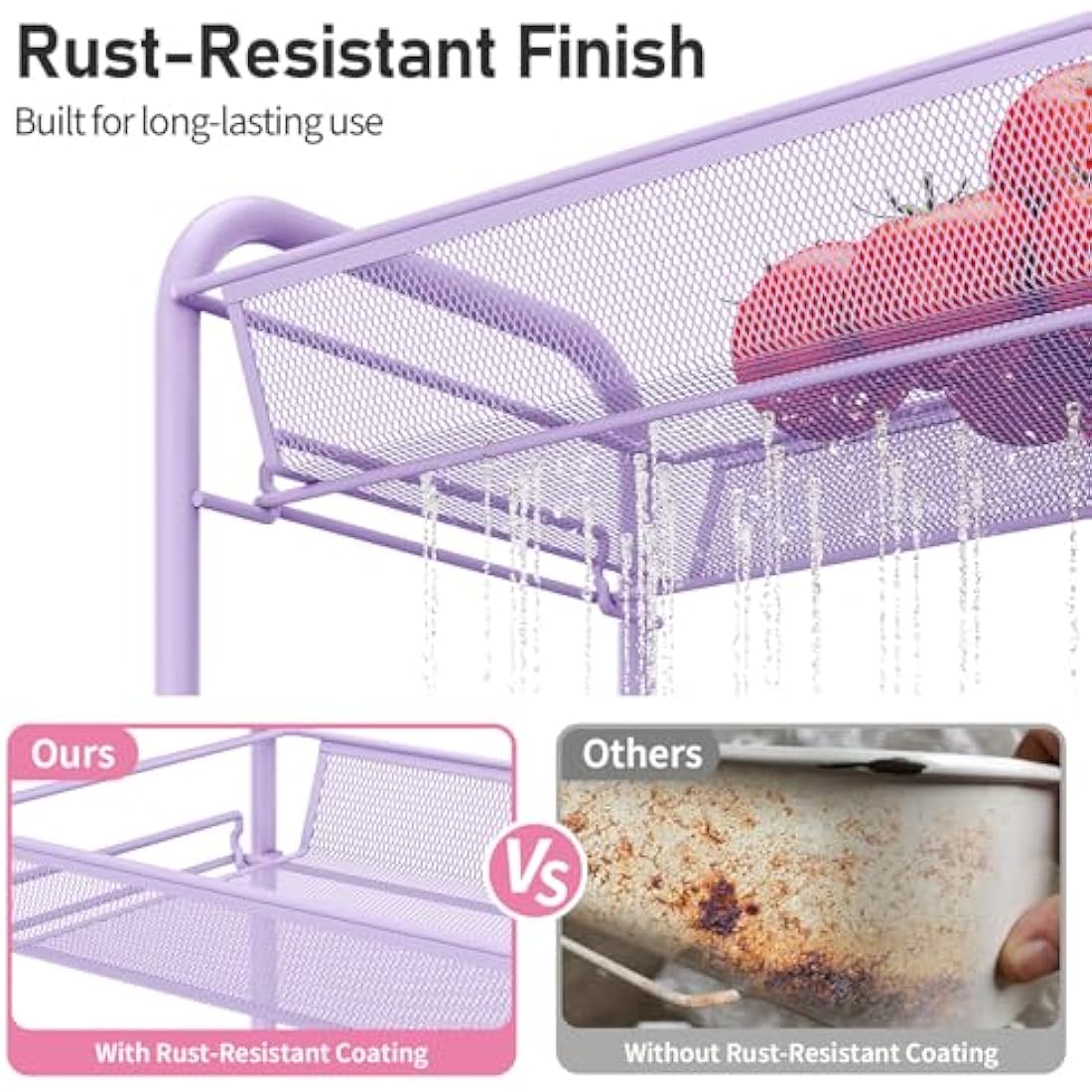 APEXCHASER 3-Tier Rolling Cart,Easy Assemble Mobile Storage Trolley On Wheels,Slide Out Utility Cart Shelving Units Kitchen Bathroom Laundry Room