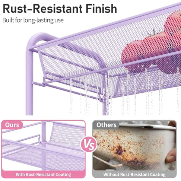 APEXCHASER 3-Tier Rolling Cart,Easy Assemble Mobile Storage Trolley On Wheels,Slide Out Utility Cart Shelving Units Kitchen Bathroom Laundry Room