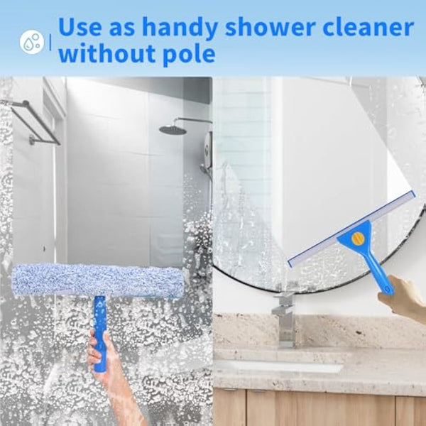 3m Window Squeegee Cleaner Tool Kit with Long Handle, 35cm Window Washing Squeegee and 38cm Scrubber Cleaning Equipment for Home, Shower Glass, Car, RV