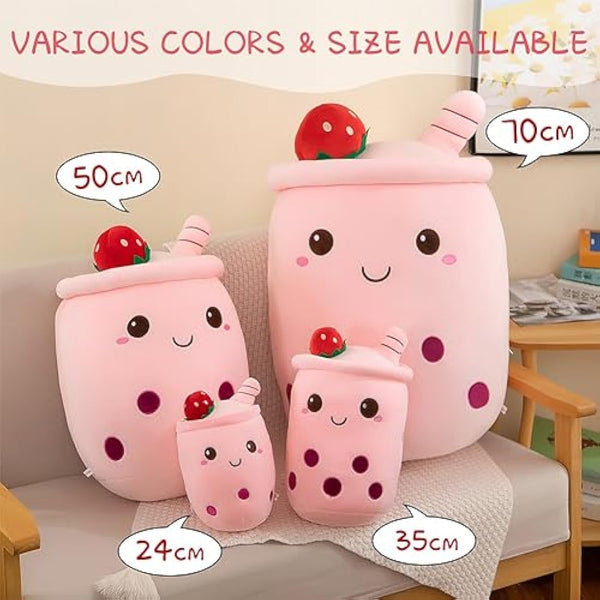 AMOZO Bubble Tea Plush Pillows, Cute Boba Plushies Soft Toys Giant Boba Stuffed Animal pillow for Boba Lovers (Pink, 35cm)
