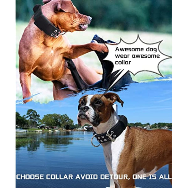 HQSHNY Dog Collar for Large Dogs - 5 cm Wide, Black, Neoprene & Nylon, Stainless Steel, Wide & Padded for Comfort & Safety, Handle for Extra Control, Suitable for Large Breeds, 56-66 cm