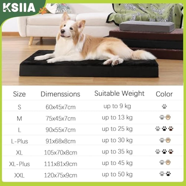 KSIIA Extra Large Dog Bed Washable, XXL Orthopedic Dog Crate Beds with Waterproof Removable Cover, Big Flat Dog Mattress Non skid Bottom, Pet Beds for Dogs, Grey, 111x81x9cm