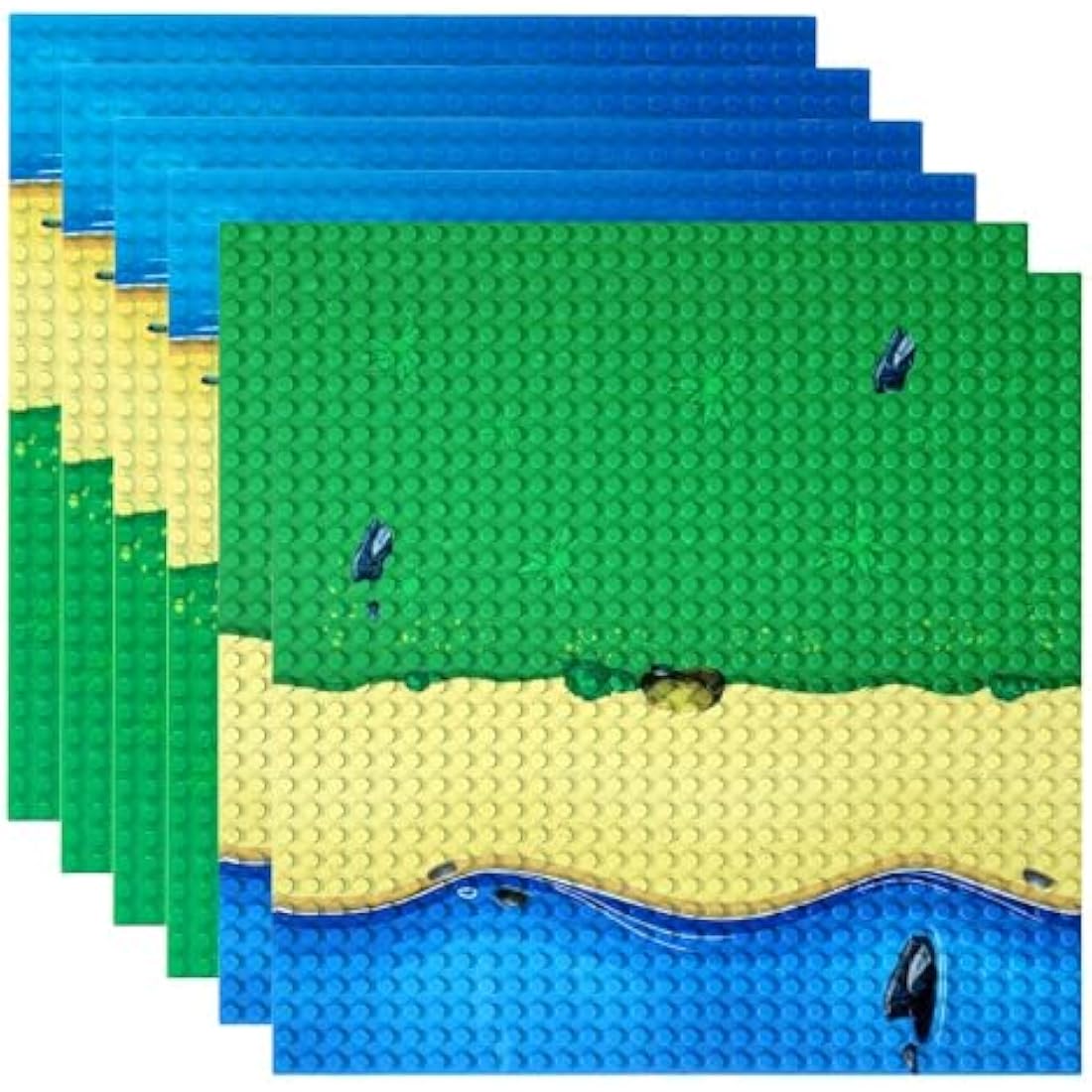 Etarnfly 6 Pack Classic Blue and Green Base Plate for City Road Beach,Ocean Island Street Water,25.5 x 25.5 cm,100% Compatible with All Major Brands(4 curves/2 straight)